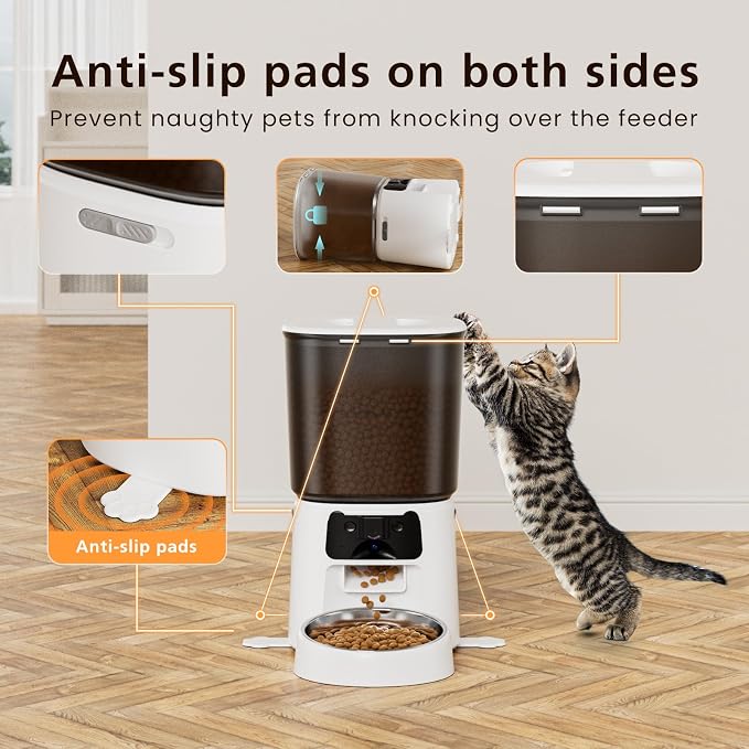 Automatic Cat Feeder with Camera, 4L WiFi Smart Pet Feeder with APP Control, 1080P HD Video, Night Vision,Voice Call, Motion Detection, Dual Power Supply, Stainless Steel Bowl,Supports 5GHz/2.4GHz