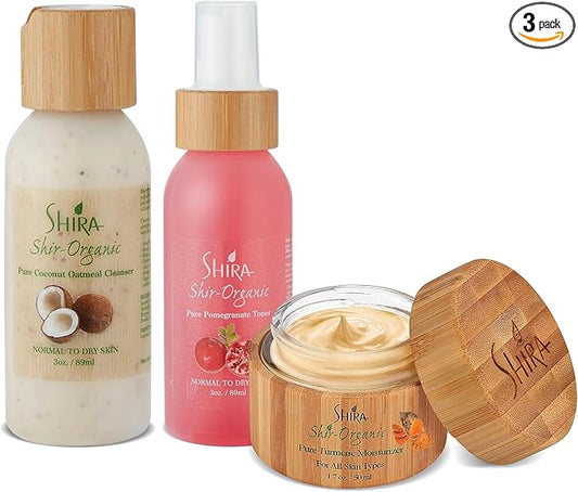 Shira Shir-Organic Trio for Normal to Dry Skin - Coconut Oatmeal Cleanser(89ml), Pomegranate Toner(89ml) & Turmeric Moisturizer(15ml)