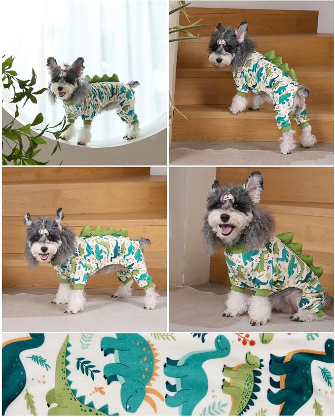 CuteBone Dinosaur Costume Dog Pajamas, Stretchy Spandex Crystal Velvet Sleepwear Coat for Small Dogs, Soft & Warm Pet Outfit Clothes for Cold Weather, Cozy Pullover Design COSP05M