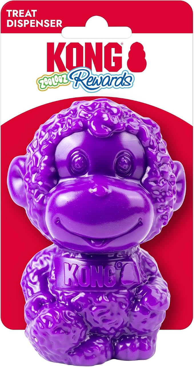 KONG Rewards Zoolooz Treat Dispenser Toy – Interactive Enrichment Puzzle for Dogs – Dispenses Treats & Kibble – Use Ziggies – Assorted Animals (Purple Monkey)