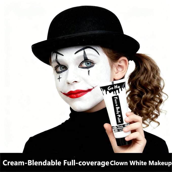 Go Ho Black and White Face Body Paint(4.74 oz),Water Based Cream White Black Face Painting Kit for SFX Cosplay Costumes Festivals Halloween Skull Zombie Skeleton Goth Vampire Makeup