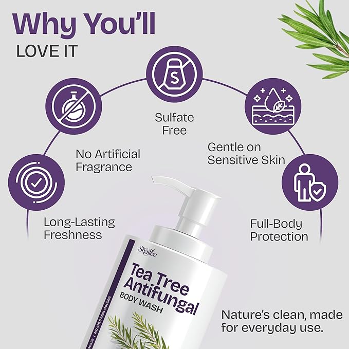 AntiFungal Body Wash With Tea Tree Oil For Jock Itch, Athletes Foot & Ring Worm | Paraben Free Tea Tree Soap For Men & Women 16.9 fl oz For All Skin Types