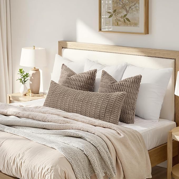 MIULEE Lumbar Corduroy Throw Pillow Cover for Bed 14x36 Light Brown | Pack of 1 Soft Long Decorative Cushion Cover Boho Farmhouse Accent Pillowcase Sofa Couch Livingroom Home Decor