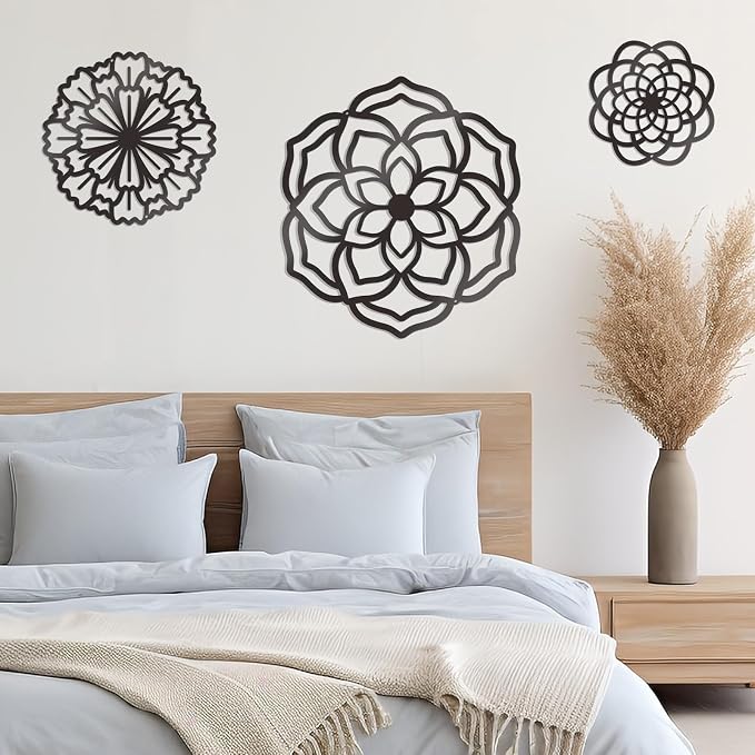 Zzbakress 3 Pcs Metal Flowers Wall Decor Black Wall Decoration Metal Flower Art Farmhouse Wall Decor Multiple Flowers Hanging Decor for Bathroom Living Room Kitchen Garden Office (Black Retro) | Farmhouse Flower Bathroom Decor Wall Decorations For Bath...