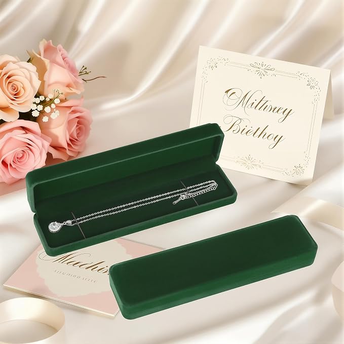 KUKUVR 2 Pcs Velvet Necklace Gift Box, Long Jewelry Storage Holder Case for Chain Pendant Bracelet Engagement Birthday Anniversary (Green)