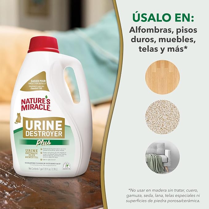 Nature's Miracle Cat Urine Destroyer Plus, Enzymatic Cleaner, 1 gal | Destroys the Toughest Cat Urine Stains, For Use on Multiple Surfaces, Safe For Pets and Home*, Fresh Scent