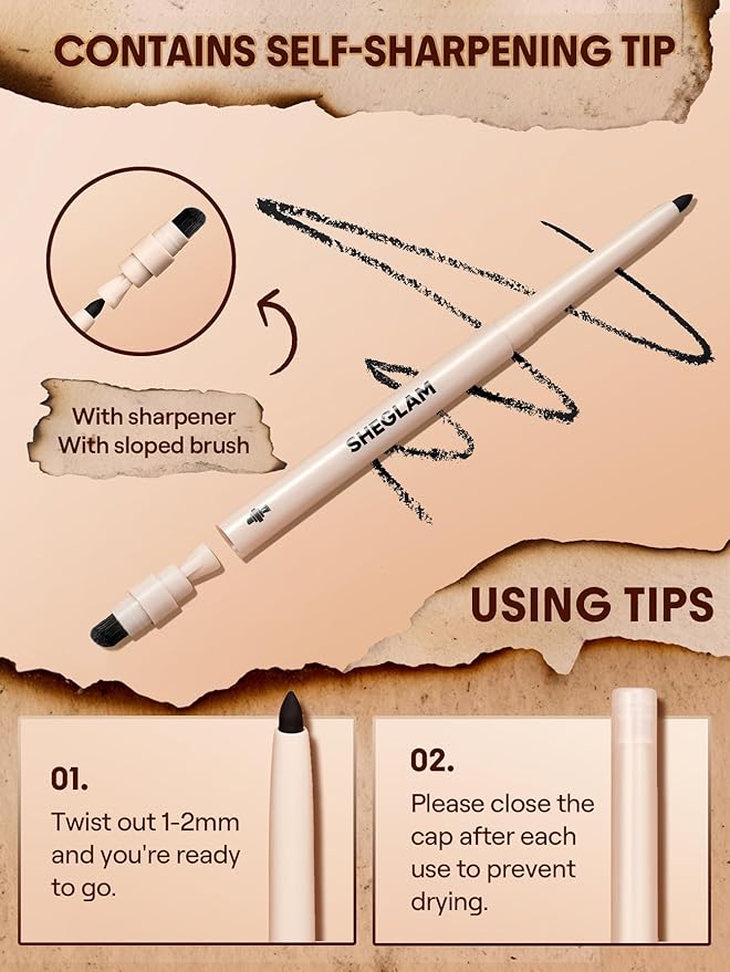 SHEGLAM Gel Glide Eyeliner Pencil Creamy Waterproof Smudgeproof Longwearing Eyeliner-Black