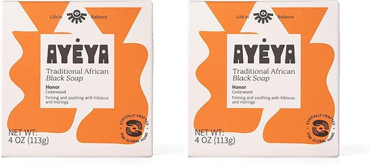 AYÉYA African Black Soap Bar – Honor – Cedarwood – Grounding African Black Soap for Face & Body – Natural Bar for Skin Firmness, Acne & Dark Spots – Handmade in Ghana (Pack of 2)
