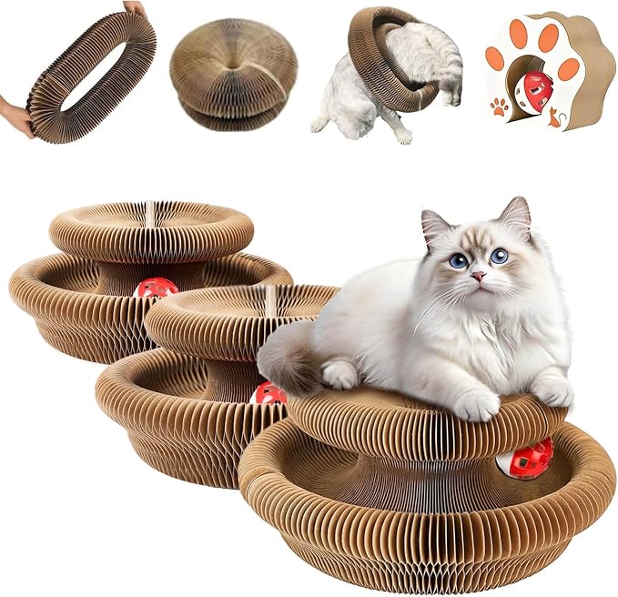 Kitty Curls Cat Toy,Foldable Magic Organ Toy,Cat Scratcher Board with Ball | Foldable Recyclable Cat Accordion Toy for Indoor Cat Playing,Interactive Scratch Pad