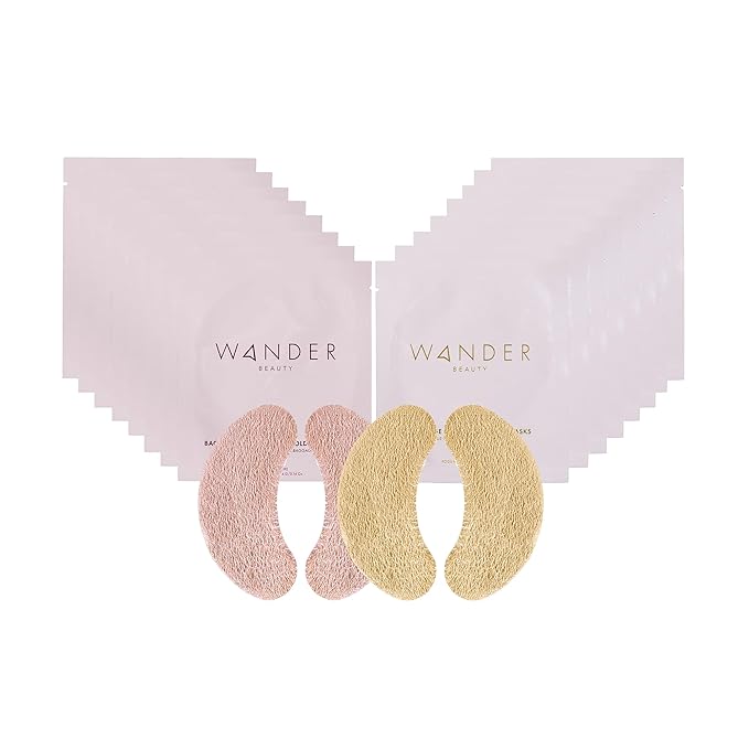 Wander Beauty Winter Glow Kit, Eye Masks, De-puffs, Brightens Dark Circles, Hydrates, Limited Edition, 16 Pairs, Gold & Rose Gold, Hyaluronic Acid, Calendula Extract, Suitable for All Skin Types