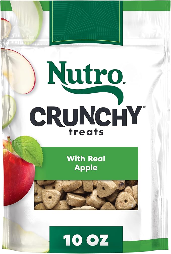 Nutro Crunchy Dog Treats with Real Apple, 10 oz | 5 calories per treat, natural ingredients, no corn, wheat, soy protein, low calorie, quality protein, ideal for training