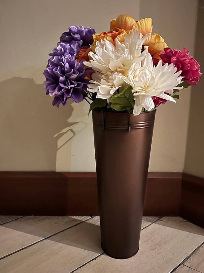 Hosley Antique Bronze French Bucket Vase with Handles 6" Dia x 15" H, Perfect for Weddings, Parties, Country Picnics, Floral Arrangements, Tableware Storage, or Candle Gardens - Rustic Farmhouse Décor