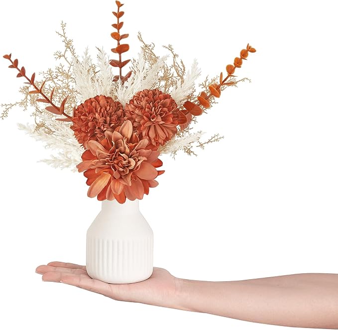Mkono Fake Flowers in Ceramic Vase, 12.5" Coffee Table Centerpieces | Table Decor with vase, Small Silk Faux Artificial Flower Arrangements, Fits Bathroom Dining Room Kitchen Home Indoor Decor