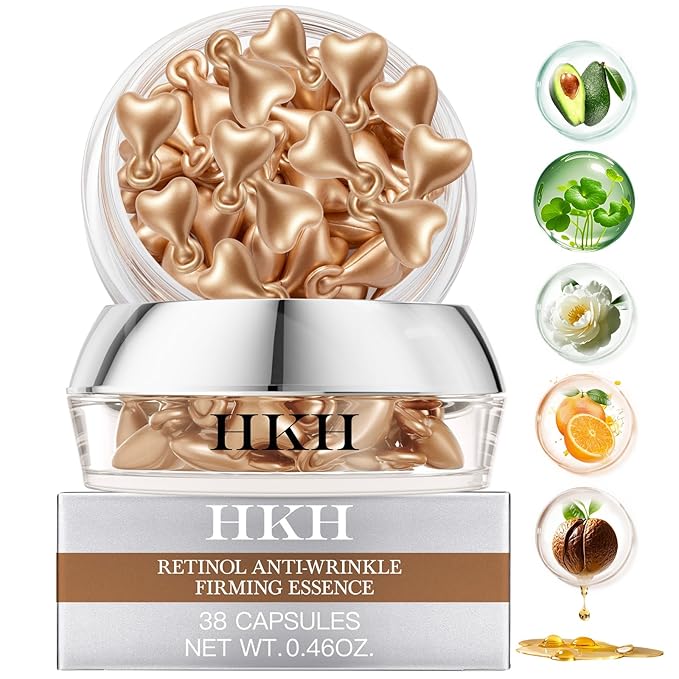 HKH Retinol Serum Capsules for Face: Niacinamide + Hyaluronic Acid 38 Caps - Anti Aging Wrinkle Repair, Day/Night Facial & Neck Firming Plump Skin Care for 30+ Women - Travel-Friendly