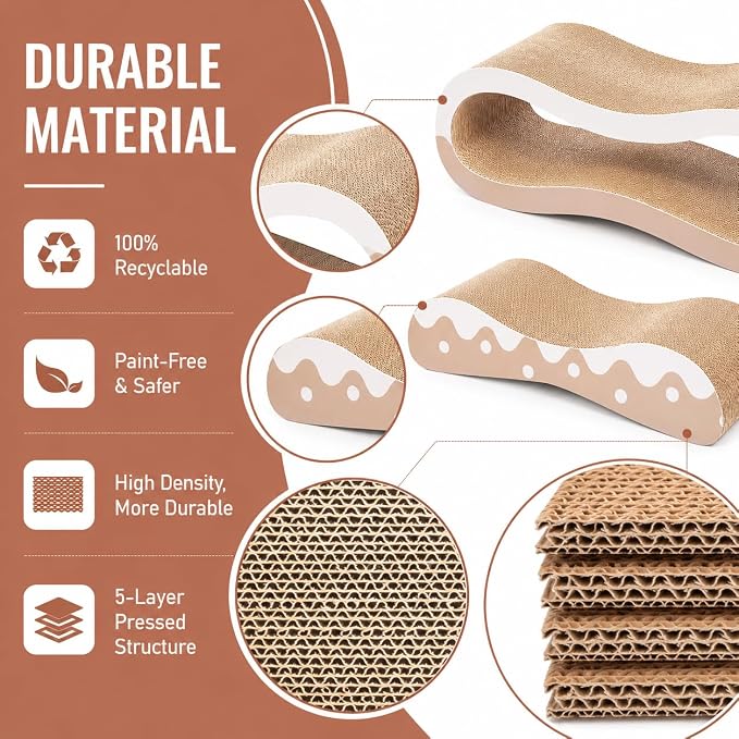Simple Delxue 2 in 1 Cat Scratcher Cardboard Lounge Bed, Cat Scratching Post, Durable Board Pads Prevents Furniture Damage,Large,Wave