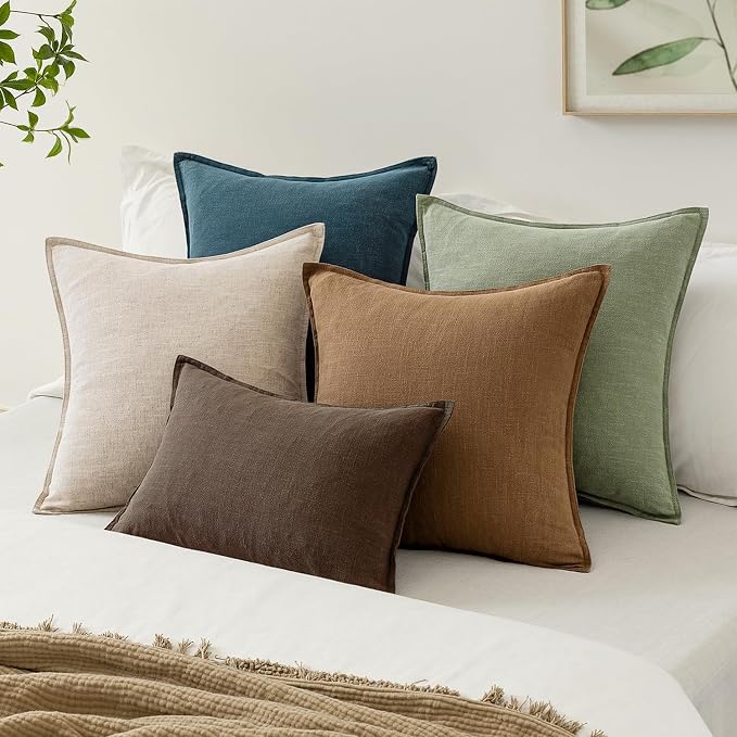 EMEMA Euro Sham Decorative Linen Throw Pillow Covers 26x26 Inch Grass Green | Boho Farmhouse Neutral Couch Throw Pillows for Bed Pack of 2 Accent Pillowcase Modern Sofa Cushion Livingroom Home Decor