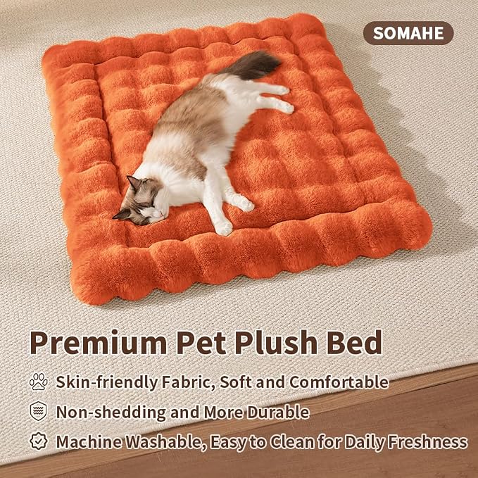 SOMAHE Soft Plush Cat Bed Mat, Machine Washable, Small 23x15 Vibrant Orange | Machine Washable + Non-Slip Paw Bottom: soft cat mat stays fluffy and steadier on floors, couches, and cat trees.