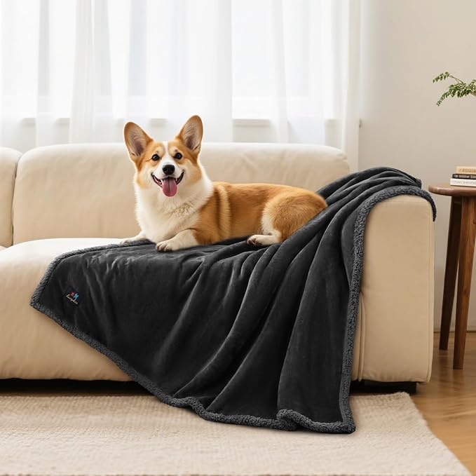 Luciphia Waterproof Bed Blanket Washable,Soft Sherpa Fleece Puppy Reversible Throw Blankets for Small Dog Cat, Furniture Cover Protector Couch Bed from Liquid Pee and Pet Fur, Black, 40" x 28"