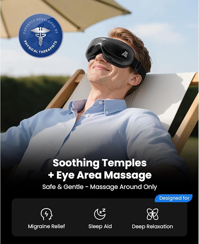BOB AND BRAD Eye Massager, EyeOasis 2 Temple Massager with Heat, Smart Eye Mask Massage for Migraine with BT Music, Reduce Dry Eyes Improve Sleep, Christmas Birthday Gifts for Women Men Dad