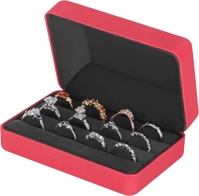 KUKUVR Velet Jewelry Ring Storage Box | Travel Jewelry Case with 3 Slot Ring Display Organizer