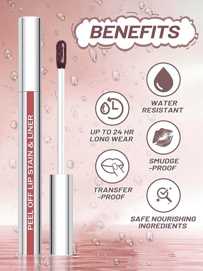Lip Stain Peel Off Lip Liner Stain with Tweezer, Long Lasting Matte Lip Tint Tattoo, Highly Pigmented Color Lip Makeup, Waterproof Lipstick, Transfer-proof Lipstain for Women, Mauve