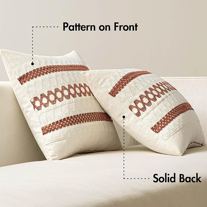MIULEE Set of 2 Fall Rust Decorative Pillow Covers 18x18 | Farmhouse Boho Couch Throw Pillows, Modern Cotton Cushion Covers, Macrame Woven Home Decor for Bed Sofa Chair