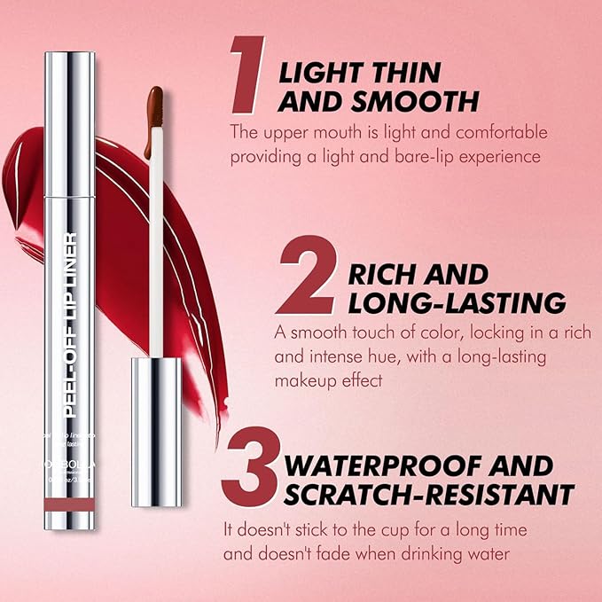3 Colors Peel Off Lip Liner with Tweezer Kit, Rich Color Matte Finish Lip Tint Stains Makeup Set for Women, Long Lasting, Waterproof, Smudge Proof, For All Skin Types (#2, #3, #4)
