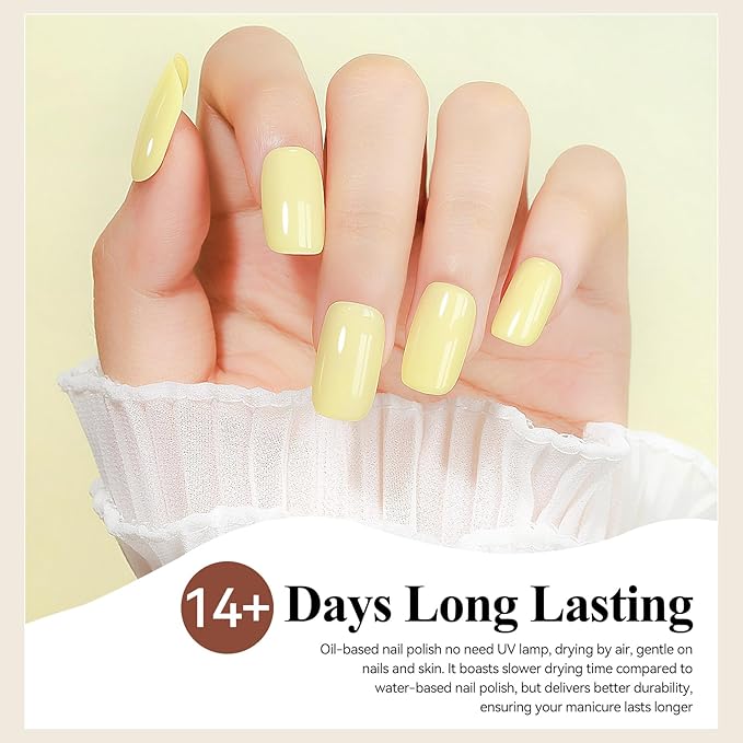 Yellow Nail Polish Quick Dry Pastel Nail Lacquer Sheer Color, Light Yellow Regular Fast Dry Fingernail Polish Bulk Non Gel Long-Lasting DIY Salon Gift for Women