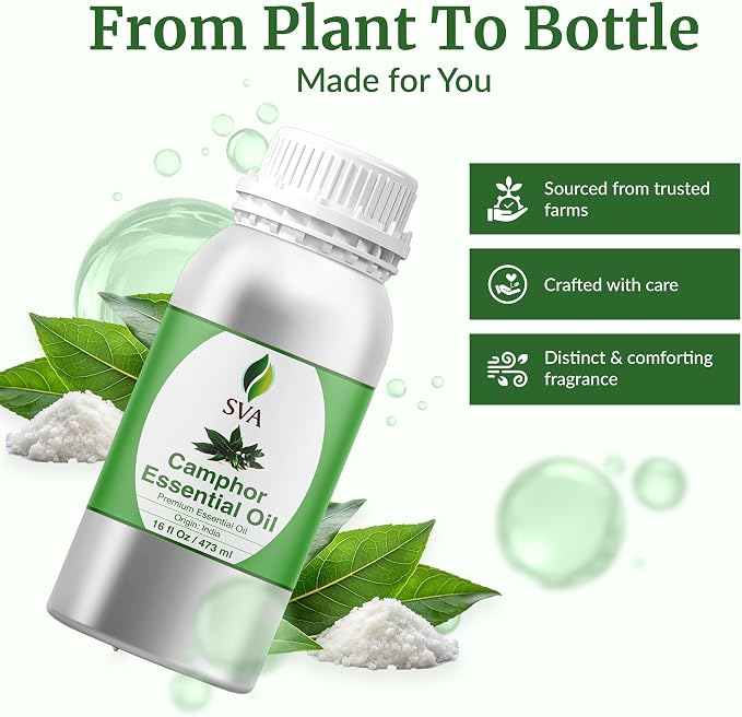 SVA Camphor Essential Oil 16 Fl Oz – for Diffuser, Skin & Hair Care – Ideal for Massage & DIY Blends
