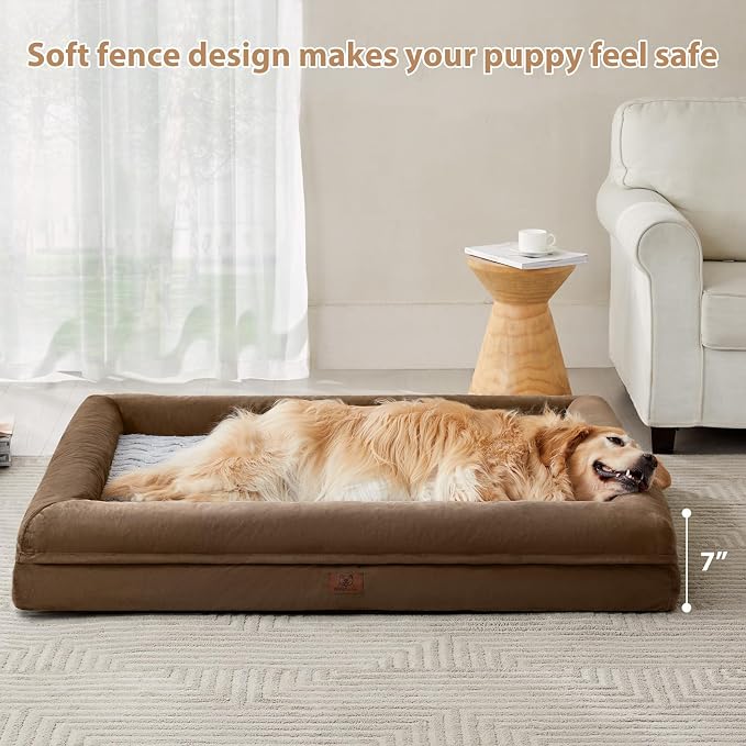 WNPETHOME XL Extra Large Orthopedic for Senior Dog Bed Comfy Sleeping | Washable Dog Couch with Removable Waterproof Cover, Large Pet Sofa Bed with Bolster Sides for Relaxing Brown 41x28 Inch