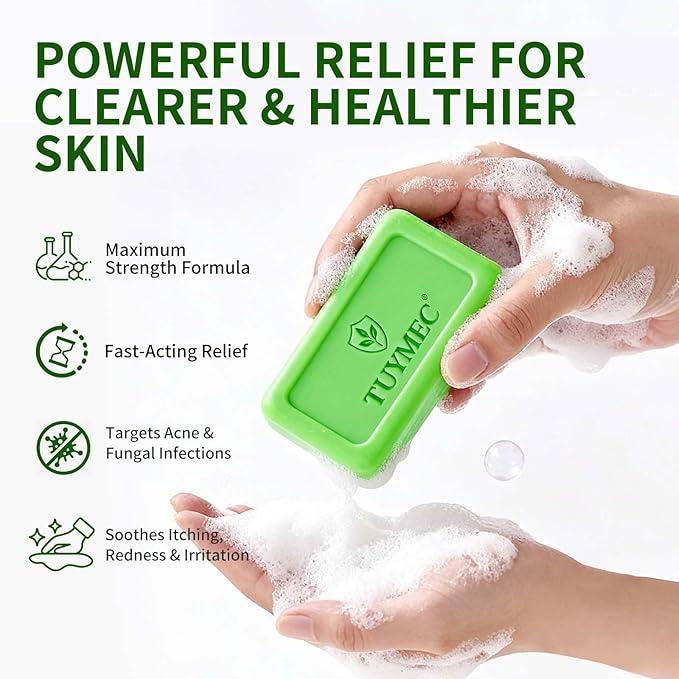Tuymec Antifungal Bar Soap - Skin Fungus Treatment for Athlete’s Foot, Jock Itch & Ringworm - Medicated Anti Fungal Skin Soap with Clotrimazole 1% & Tea Tree Oil (2 Bars, 1 Case)