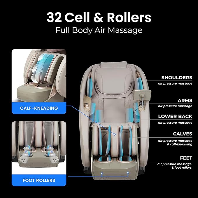 Titan 4D Endor l 4D Massage Roller l Full Body Massage Chair l Body Scan Technology l SL Track l 3 Stage Zero Gravity Reclining l Space Saving l Bluetooth Speakers (Taupe)