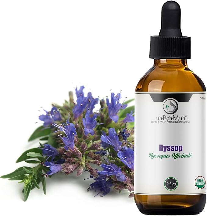 Organic Hyssop Essential Oil with Fresh Floral Scent, 100% Pure & Natural Essential Oil for Aromatherapy, Home Essential Diffuser Oil - USDA Certified Organic 2oz