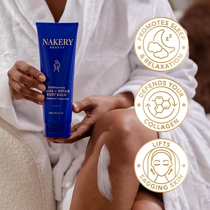 Nakery Beauty SkinRecovery Relax + Repair Body Balm, Magnesium Melatonin Sleep Lotion with Retinol + SepiLift, Firming Cream for Crepey Sagging Skin Overnight, Shea Butter, Lavender Chamomile, 250mL