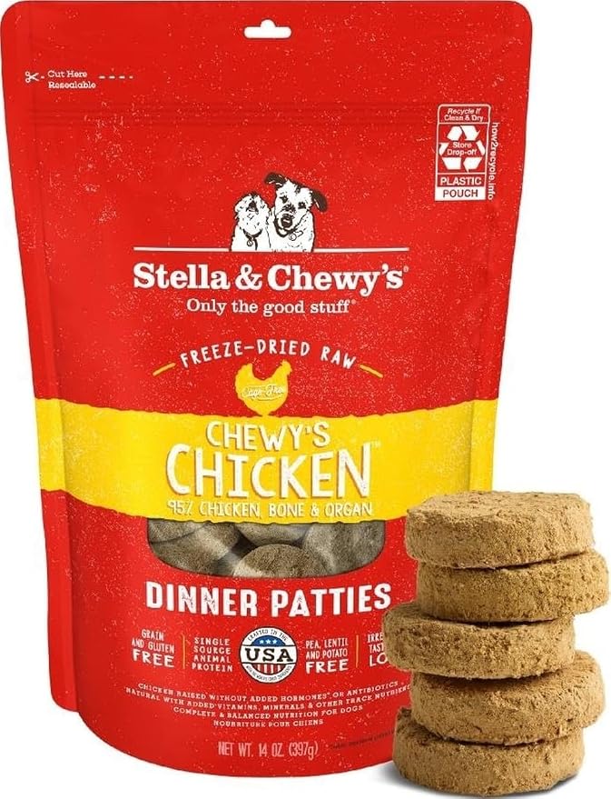 Stella & Chewy's Freeze-Dried Raw Dinner Patties - Chicken Recipe - High Protein Grain-Free Puppy & Dog Food - Perfect For Picky Eaters - 14 oz