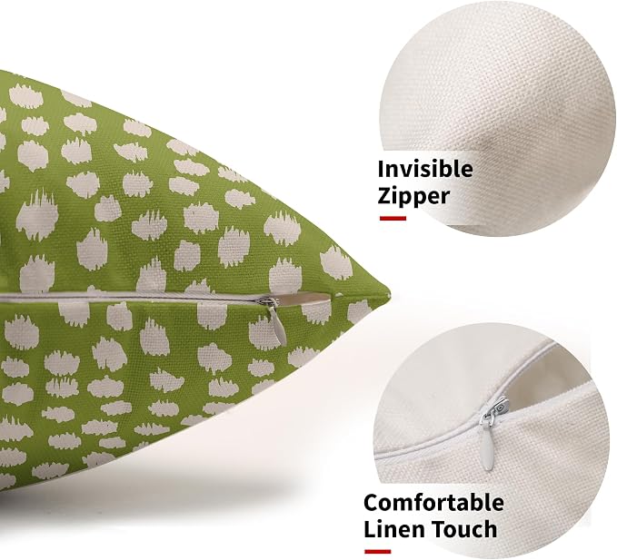 Lime Green Cream Dots Lumbar Pillow Covers 12x20 Set of 2 Boho Design Polka Dot Print Throw Pillows Modern Outdoor Decorative Pillowcase Rectangle Linen Cushion Cases Decor for Sofa Couch Bed