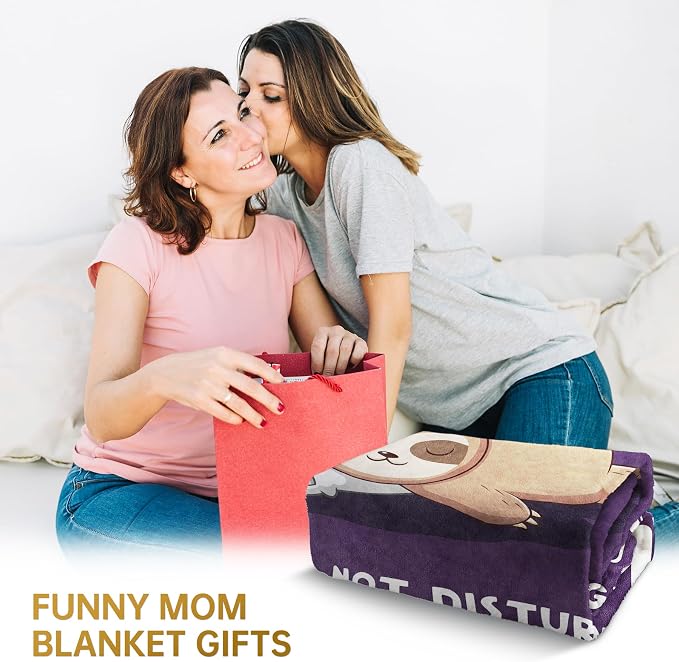 Leebbsin Funny Gifts for Mom, Birthday Gifts for Mom from Daughter Son | Mom is Charging Sloth Blanket, 60" x 80", Purple, Mom Gift for Christmas Mothers Day, Soft Sloth Throws Blanket for Mother
