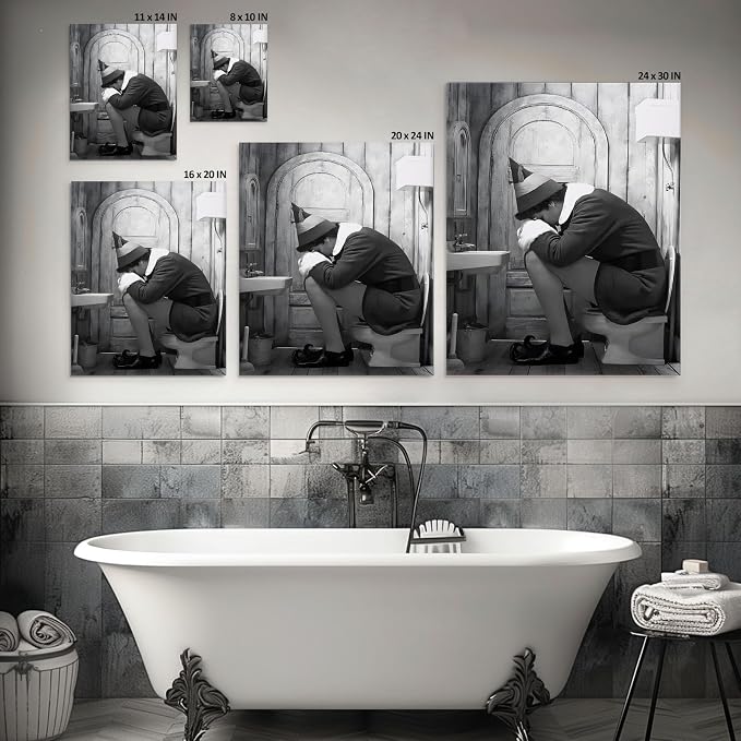 Funny Bathroom Canvas Wall Art, Toilet Paper Humor Poster, 11x14 Inch | Hilarious bathroom comedy decor and modern toilet artwork, gag gift for home, guest bath or office, Humor Style-03
