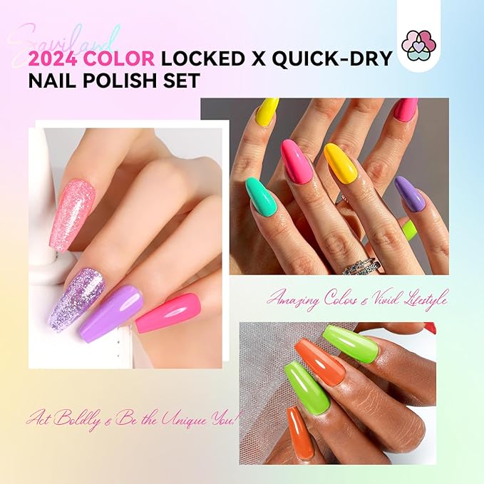 SAVILAND Nail Polish Set: Quick Dry Nail Polish Fingernail 20+3 Pcs Bright Neon Red Green Glitter Regular Nails Polish Kit with Base Top Polish Nail Art Polish DIY At Home Gift for Girls