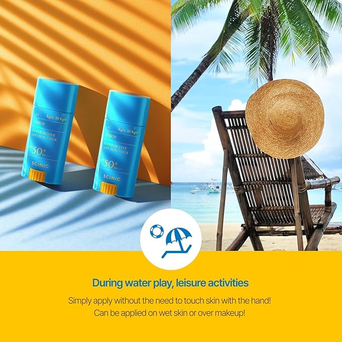 SCINIC Enjoy Super Active Airy Sun Stick SPF50+ PA++++ 0.53oz (15g) | Strong UV Protection Anytime, Anywhere Air-light, Clear | Korean Skincare