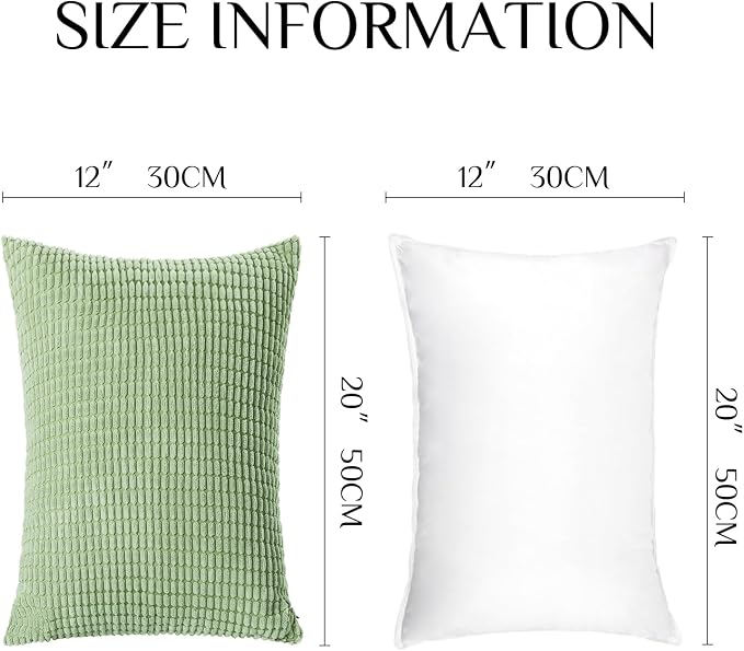 Softalker Corduroy Decorative Throw Pillow Covers 12x20, 2 Pack, Sage Green | Soft Boho Striped Pillow Cases, Couch Fluffy Cushion Covers for Farmhouse Home Decor Bed Living Room