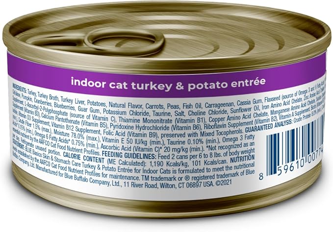 Blue Buffalo Basics Turkey Adult Grain-Free Wet Cat Food, 3 oz, 24 ct | Real Turkey #1 Ingredient, Limited Ingredient Diet, Promotes Gentle Digestion, Nourishes Skin & Coat