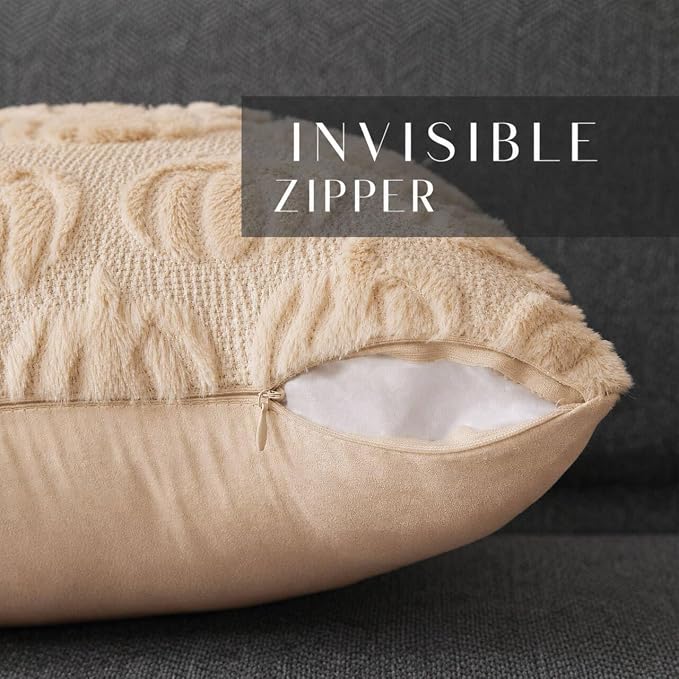 DFXSZ Fall Pillow Covers 26x26 2Pcs Beige Pumpkin Fall Decorations for Home | Fall decor Set of 2 Throw Pillow Cases Soft Plush Faux Fur Wool Couch Cushion for Chair Sofa Bedroom Living Room Home Decor