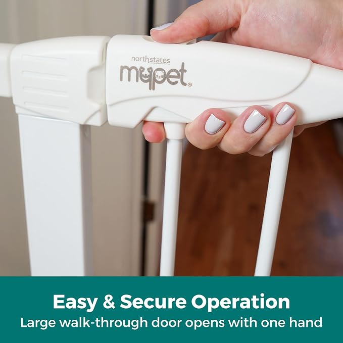 MYPET Extra Tall & Wide Petgate Passage - Metal Pressure Mount Gate with Small Pet Door; 29.75"-52" Wide with Extensions 42" Tall in White