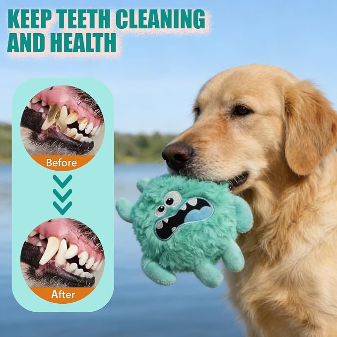 Monster Stuffed Squeaky Dog Toy, Crinkle Dog Plush Toy, Light Green | Soft Lightweight Toy for Fetch and Chew, Interactive Outdoor Indoor Play for Tug, Birthday Gift, For Puppy Small Medium Dog