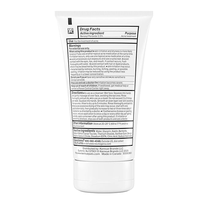 Neutrogena Evenly Clear Acne Cleansing Face Mask with 3.5% Benzoyl Peroxide Treats Breakouts & Bentonite Clay, Purifying Clay Mask Absorbs Oil to Visibly Improve the look of Skin, 4.2 fl. oz