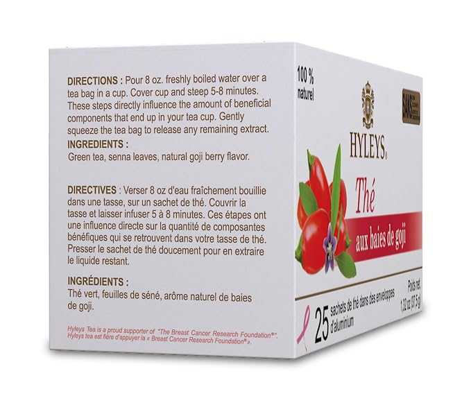 Hyleys Goji Berry Senna Green Tea - Natural Gentle Laxative for Constipation Relief - 25 Tea Bags