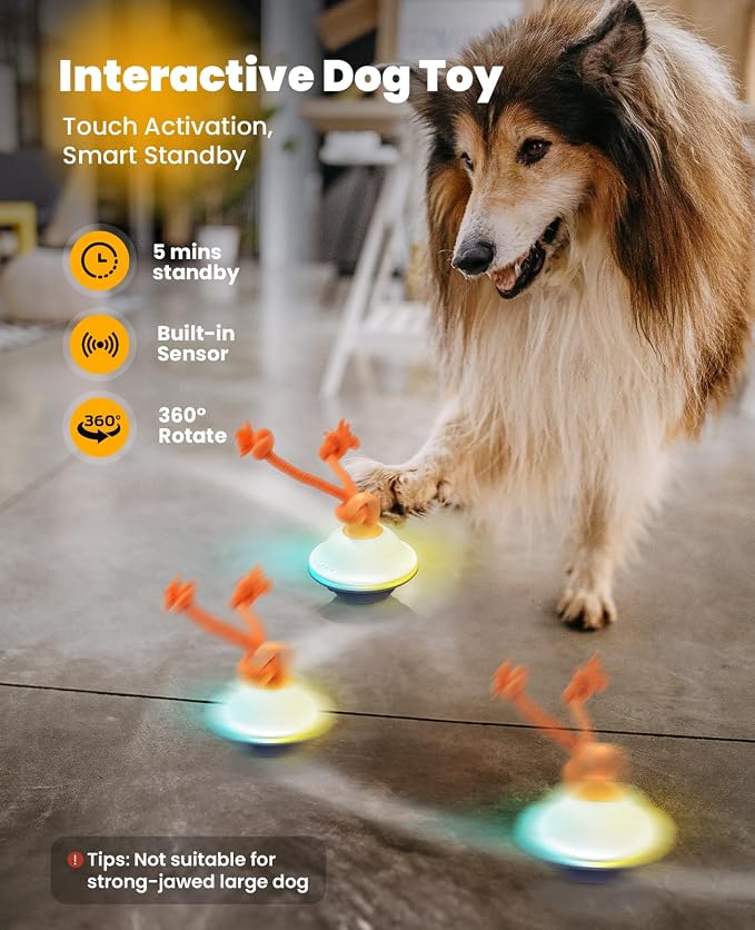Xeuch Interactive Dog Toys, Automatic Moving and Rolling LED Light Up Dogs Ball with Rope, Motion-Activated Wicked Ball for Small Medium Pup, Stimulation Toy for Boredom Relief