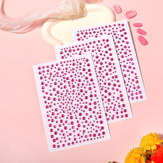 3/4/5/6MM Face Gems Pearls for Makeup Rhinestone Stickers for Crafts White Stick on Body Clear Crystal Tweezers Decals Hair Nails Craft DIY Gems for Nails Makeup Decor 975PCS(Rose Pink)