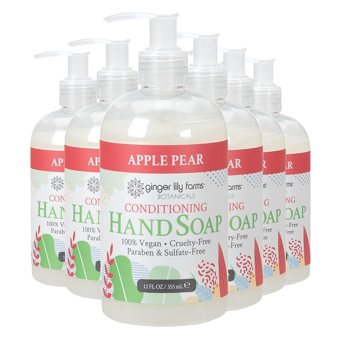 Ginger Lily Farms Botanicals Conditioning Liquid Hand Soap Refill, 100% Vegan & Cruelty-Free, Apple Pear Scent, 12 Fl Oz (Pack of 6)